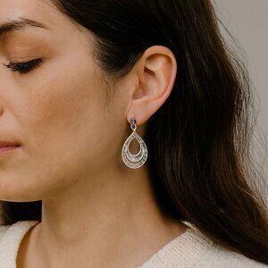 Vintage Dangle Earrings Post Pierced Silver Tone 1 1/4 Inch Drop